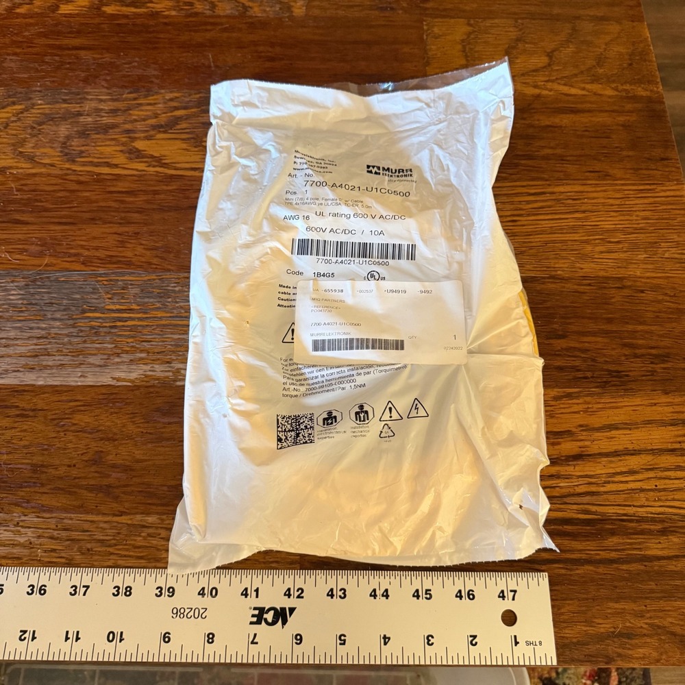 Murrelektronik‎ 7700-A4021-U1C0500 7/8 4-Pole Female 5m 16AWG 600V Yellow Cable